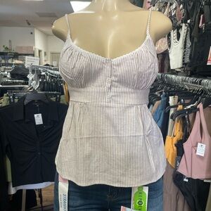 Striped Spaghetti Strap Peplum Cami Top - Pink